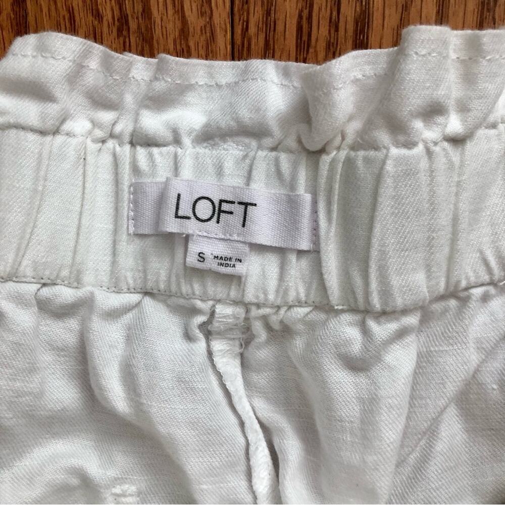 Loft Paper Bag Waist Cotton Linen Ankle Straight Leg White Pants Women’s Size S - Picture 5 of 12